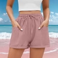 thumbnail image 1 of Sakmal Wide Leg Womens Shorts Drawstring Pink Solid Stretchy Shorts for Women with Pockets, 1 of 7