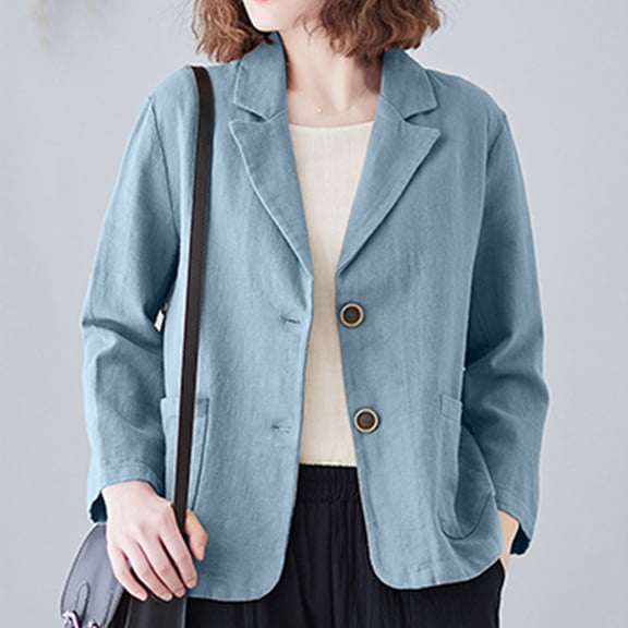 Sakmal Winter Coats for Women Plus Size Blue Long Sleeve Sleeve Casual Button Down Solid Cotton and Line Womens Jacket