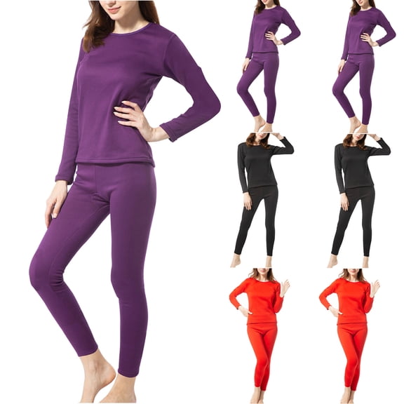 Sakmal Winter Womens Thermal Underwear Set Plus Size Sleepwear Black for Cold Weather Womens Base Layer Sizes L-4XL