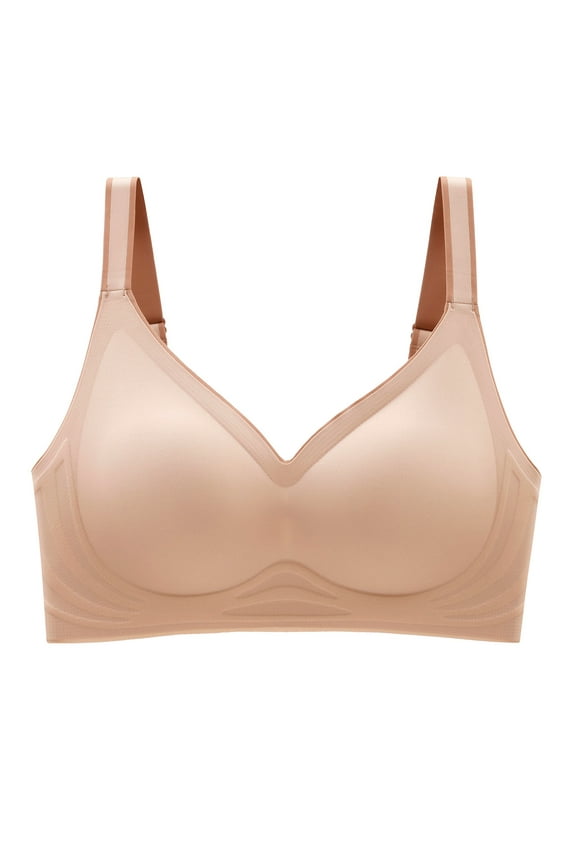 Wireless Bras for Women Plus Size Lightweight Push Up Solid Beige Underarm-Smoothing Ladies Bra