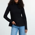 thumbnail image 1 of Sakmal Woemns Sweaters Black Soft Ruffle Peplum Tops Long Sleeve Solid High Neck Trendy Sweaters for Women, 1 of 7