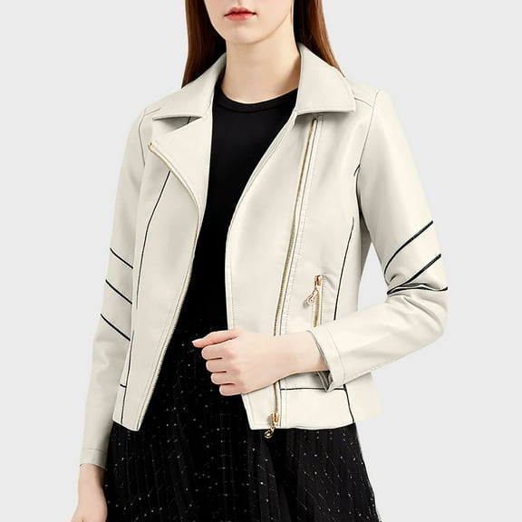 Sakmal Women Barn Jacket Leather Plus Size Beige Jacket Fashion Winter Clothing for Women S