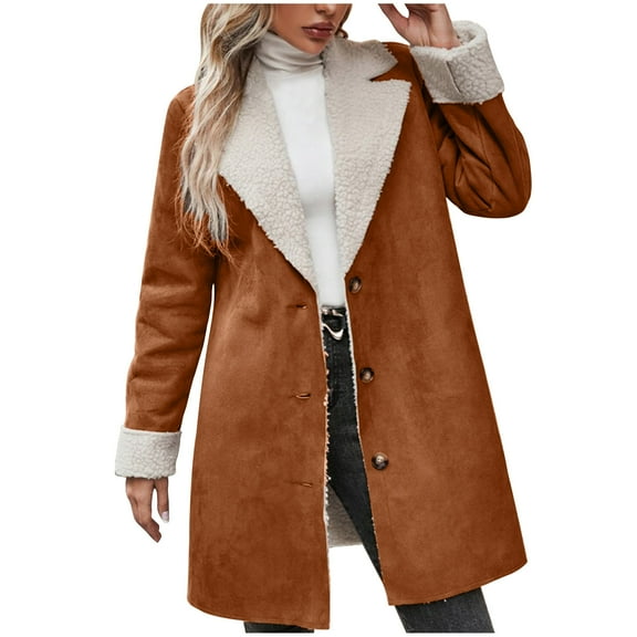 Sakmal Women Barn Jacket Suede Brown Fleece Jacket Trendy Women Fall Clothes XL
