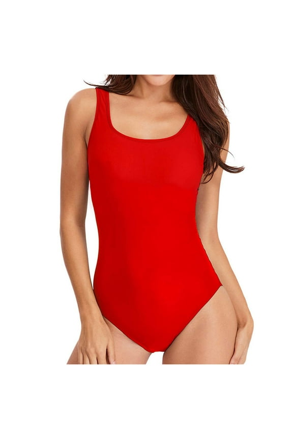 Women Bathing Suits One Piece Red Tummy Control Slimming Swimwear Modest Patchwork Swimsuits