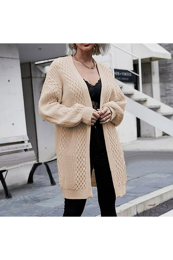 Women Cardigan Sweater Open Front Knit Tunic Comfy Cardigan Long Yellow Sweater