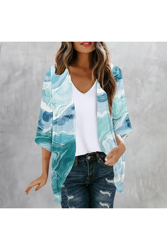 Women Coats Under 25.00 Cover-Up Lightweight Elbow-Length Tie Dye Cardigan Chiffon Loose Fit Jackets for Women
