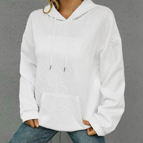 Sakmal Women Hooded Sweatshirts Fall White Tops Casual Letter Print Hoodies with Pockets