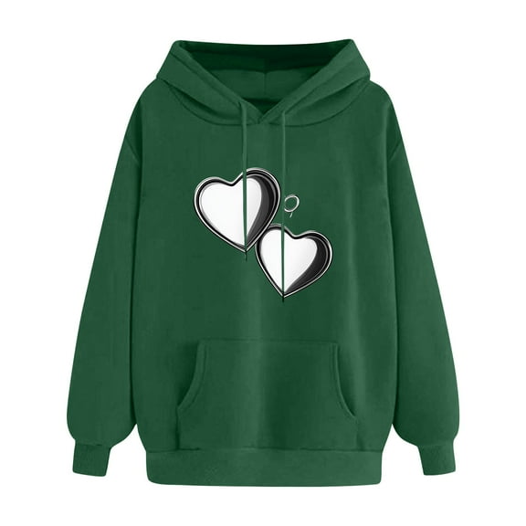 Sakmal Women Hoodies Fall Winter Green Sweatshirts Trendy Heart Print Hoodies for Women