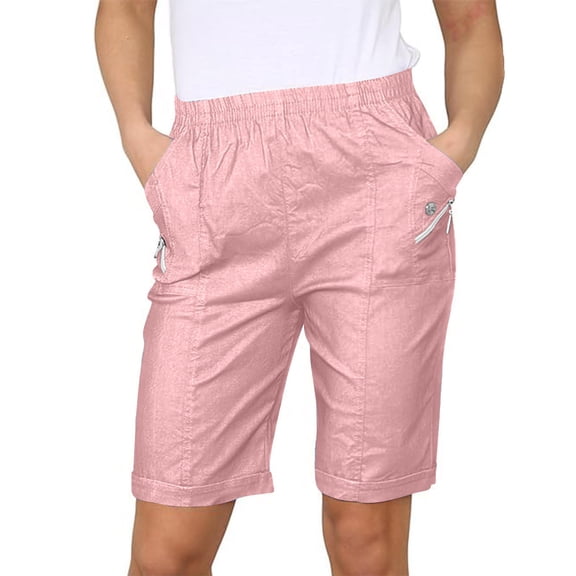 Sakmal Women Khaki Shorts Chino Plus Size Knee Length Straight Leg Pink Casual Solid Shorts for Women with Pockets