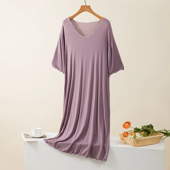 Sakmal Women Moomoo Cotton Nightgowns Short Sleeve House Dress Crew Neck Solid Cute Ladies Nightgown 3XL