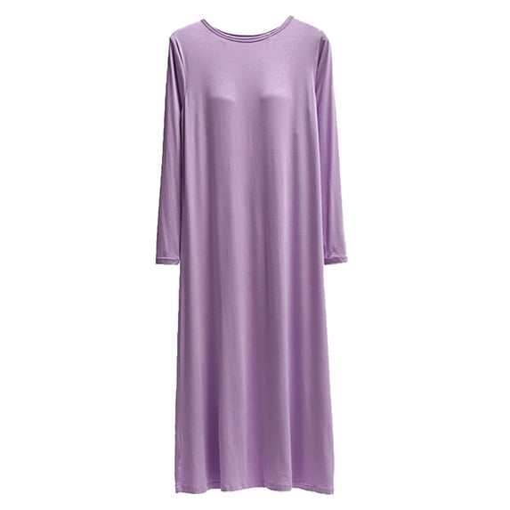 Sakmal Women Moomoo Nightgowns Casual Long Cotton Purple Sleepshirt Long Sleeve Solid Nightgowns for Women
