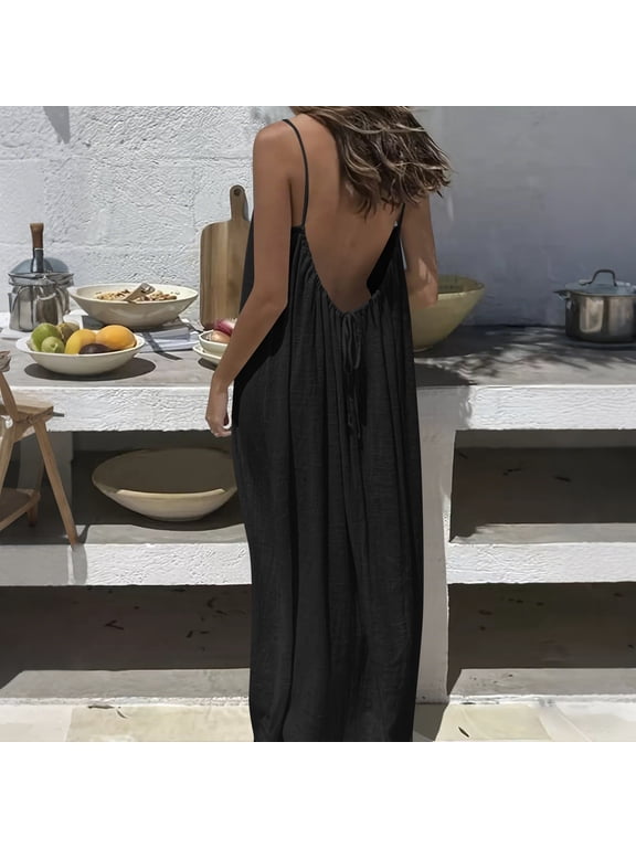 Women Moomoo Nightgowns Maxi Relaxed Fit Sleeveless Womens Backless Cami Dress Cooling Lightweight Moomoo Nightgowns for Women L