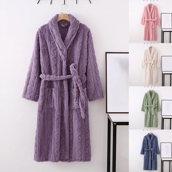 Sakmal Women Robes Knit Fleece Long Length Flannel Sleepwear for Women Cute Green Women's Robe L