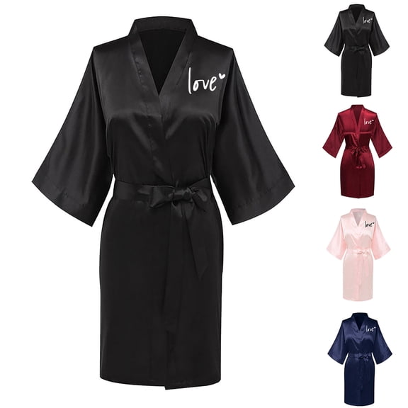 Sakmal Women Robes Lightweight Long Length Satin Sleepwear for Women Black House Ladies Robe L