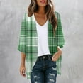thumbnail image 1 of Sakmal Women'S 2024 Winter Fashion Clothes Cover-Up Elbow-Length Green Lightweight Plaid Comfy Flowy Cardigan Chiffon Ladies Jackets, 1 of 4