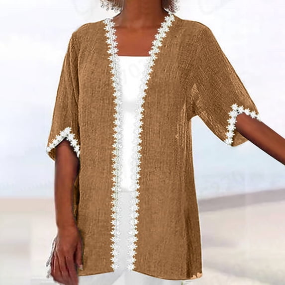 Sakmal Women'S Coats Under $10 Elbow-Length Yellow Lightweight Cover-Up Solid Lace Cardigan Loose Fit Ladies Coat