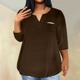 thumbnail image 1 of Sakmal Women Shirts Brown Basic 3/4 Sleeve Shirts V-Neck Blouses Spring Tops for Women, 1 of 5