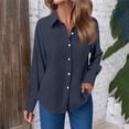 thumbnail image 1 of Sakmal Women Shirts Button Down Cute Blue Cotton Shirts Long Sleeve Collared Solid Blouses for Women, 1 of 6