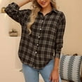 thumbnail image 1 of Sakmal Women Shirts Button Down Work Brown Shirts Plaid Collared Long Sleeve Tops for Women, 1 of 7