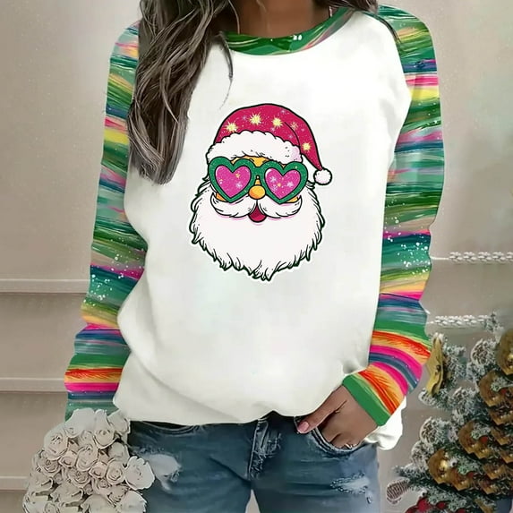 Sakmal Women Sweatshirts Christmas Crew Neck Pink Tops Trendy Santa Claus Sweatshirt for Women
