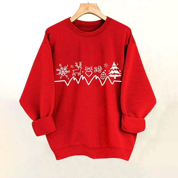Sakmal Women Sweatshirts Christmas Crew Neck Red Tops Graphic Holiday Sweatshirt for Women