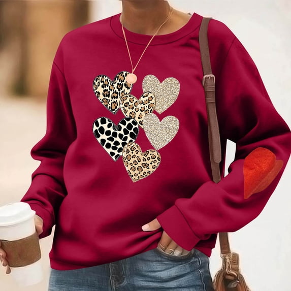 Sakmal Women Sweatshirts Red Pullover Sweatshirts Heart Soft Long Sleeve Shirts