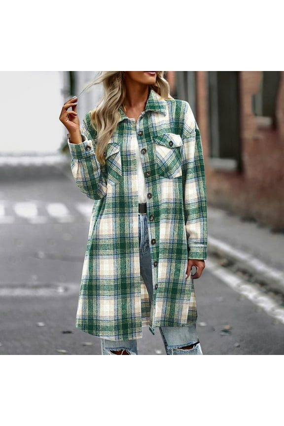 Women's Barn Jacket Duster Green Flannel Coat Streetwear Winter Jackets for Women XL