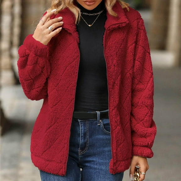 Sakmal Women's Barn Jacket Fleece Red Coat Streetwear Winter Jackets for Women XL