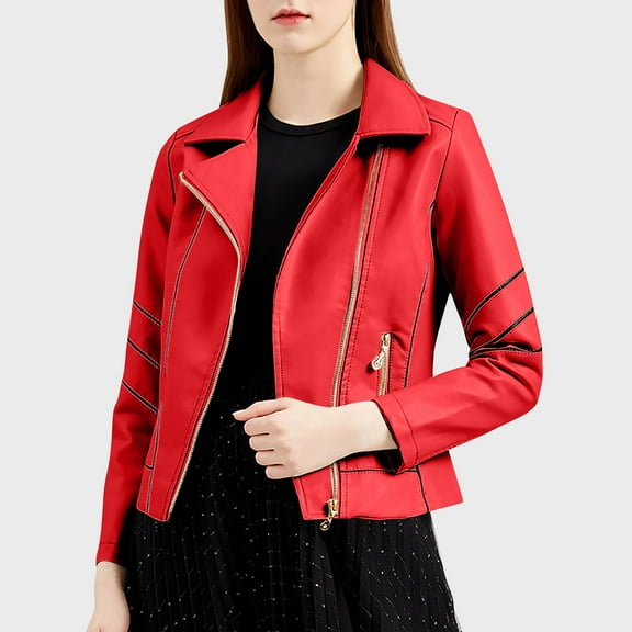 Sakmal Women's Barn Jacket Leather Red Plus Size Coat Outerwear Winter Jackets for Women XL