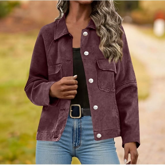 Sakmal Women's Barn Jacket Suede Purple Coat Fashion Winter Jackets for Women XXL