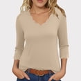 thumbnail image 1 of Sakmal Women's Blouses Beige Work Shirts V Neck 3/4 Sleeve Plain Blouses for Women, 1 of 6