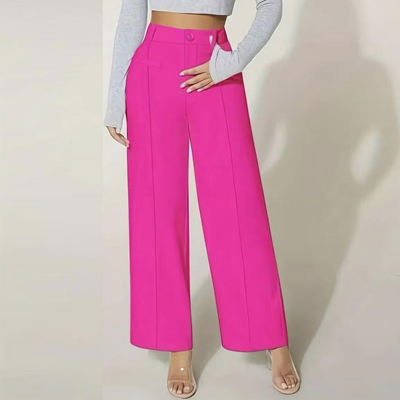 Sakmal Women's Pants Khakis Work Wide Leg Dressy Trousers Pink High Waisted Plain Full Length Pants with Pockets