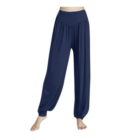 Sakmal Women's Pants Plus Size Joggers Workout Plaeted Blue High Waisted Full Length Solid Pants with Pockets