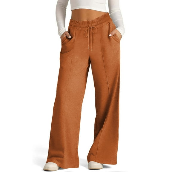 Sakmal Women's Pants Workout Baggy Wide Leg Pleated Sweatpants Orange Solid Full Length High Waisted Pants with Pockets