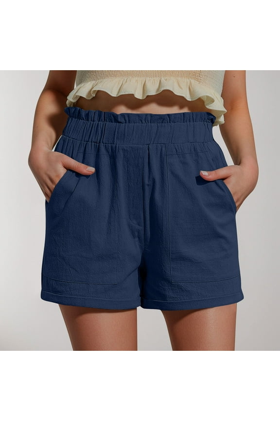 Women's Shorts Blue Comfy Summer Straight Leg High Waisted 6" Shorts with Pockets