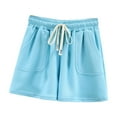 thumbnail image 1 of Sakmal Women's Shorts Cotton Casual Blue Daily 6" High Waisted Shorts with Pockets, 1 of 5