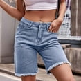 thumbnail image 1 of Sakmal Women's Shorts Denim Bermuda Ripped Blue 7" Straight Leg Mid Rise Shorts with Pockets, 1 of 9