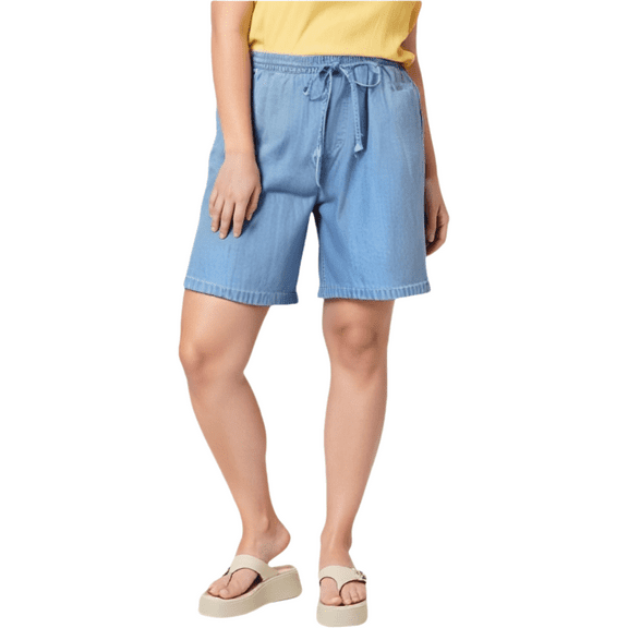 Sakmal Women's Shorts Knee Length Blue Jeans Bermuda Plus Size High Waisted 10" Shorts with Pockets