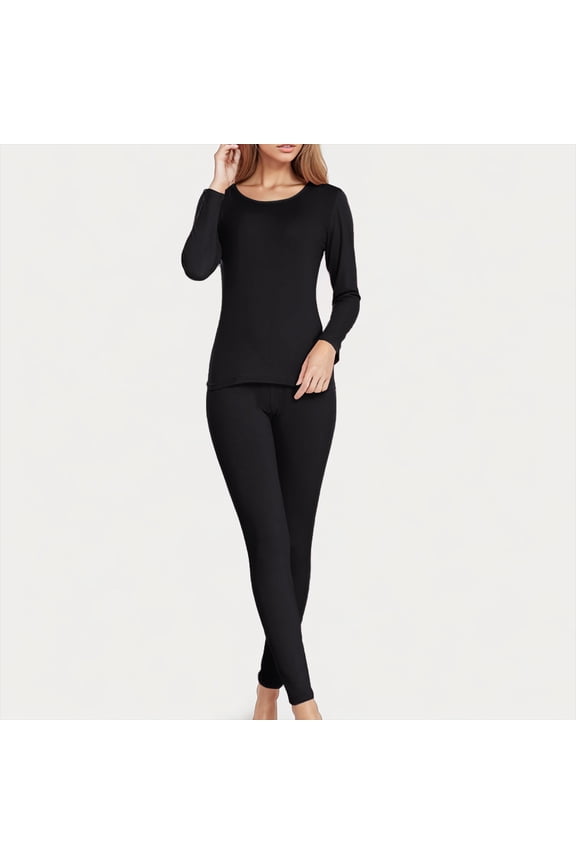 Women's Thermal Underwear Set Flannel Winter Long Underwear for Cold Weather Black Ladies Base Layer Sizes S-5XL