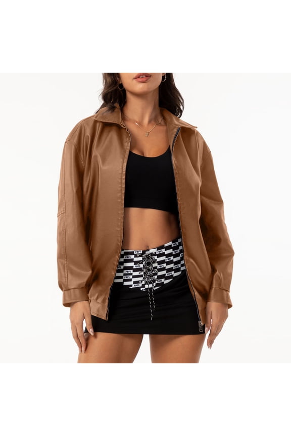 Womens Barn Coat Leather Brown Jacket Trendy Women Fall Clothes L