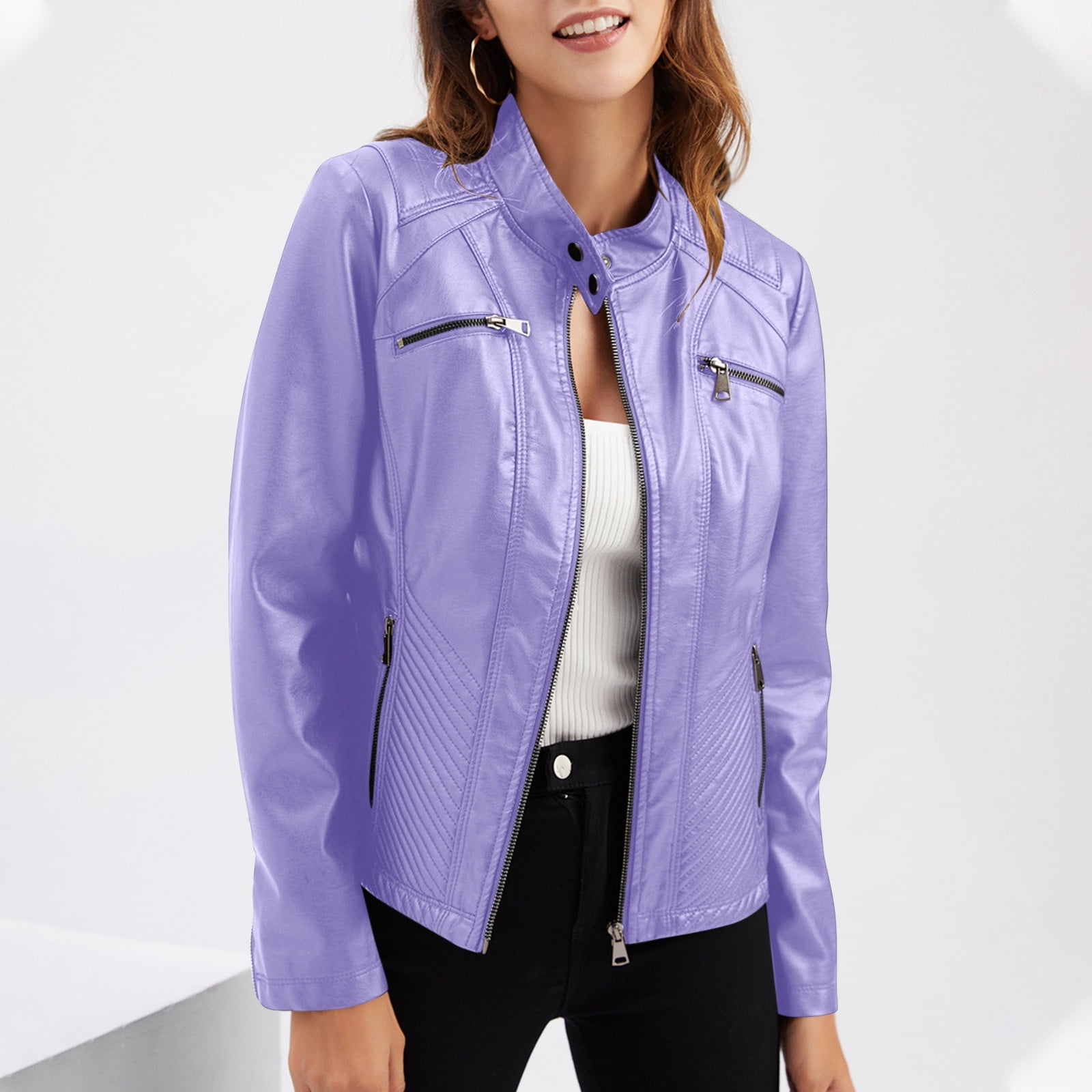 Sakmal Womens Barn Coat Leather Purple Jacket Streetwear Women Jackets Fall M, Women's, Size: Medium Sakmal Womens Barn Coat Leather Purple Jacket Streetwear Women Jackets Fall M, Women's, Size: Medium