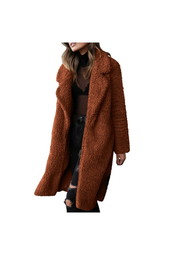 Womens Barn Jacket Brown Plus Size Fleece Jacket Streetwear Winter Clothing for Women L