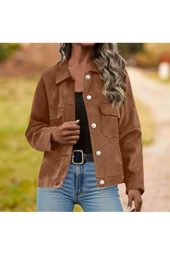 Womens Barn Jacket Suede Brown Coat Women Jackets Fall L