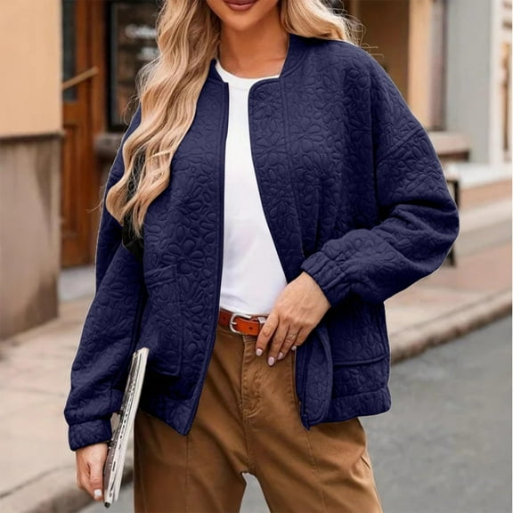 Sakmal Womens Barn Jacket with Collar Bomber Blue Jacket Fashion Women Fall Clothes M