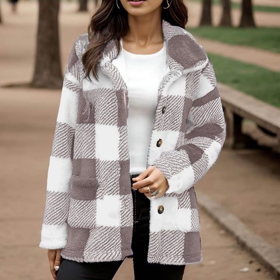 Sakmal Womens Barn Jacket with Collar Purple Fleece Coat Fashion Women Jackets Fall L