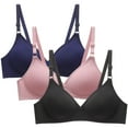 thumbnail image 1 of Sakmal Womens Bras Under $10 Solid Blue Full Coverage Wireless Minimize 3 Pack Bras for Ladies, 1 of 5