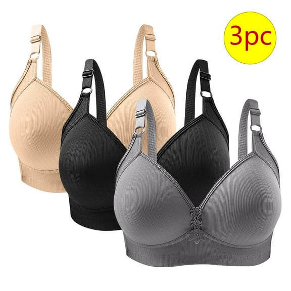 Sakmal Womens Bras Comfortable Push Up Black Bralette Soft Womens T-Shirt Bras 40/90,3-Pack