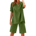 thumbnail image 1 of Sakmal Womens Cotton Linen Shorts Sets Plus Szie High Waisted Bermuda Straight Leg 2 Piece Outfits Elastic Waist Solid Green Shorts for Women S, 1 of 5
