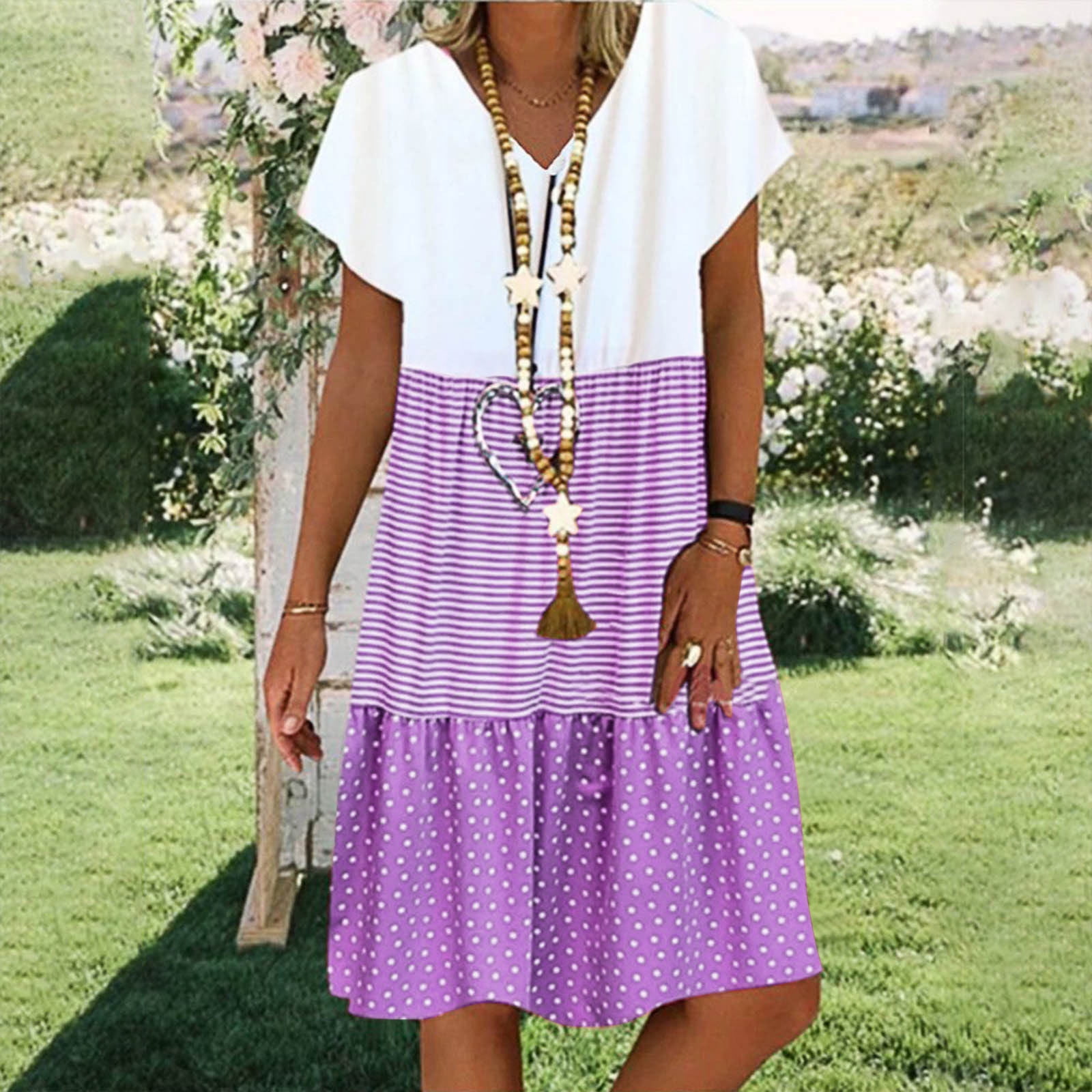 open lace back dress Halter neck chiffon purple dress