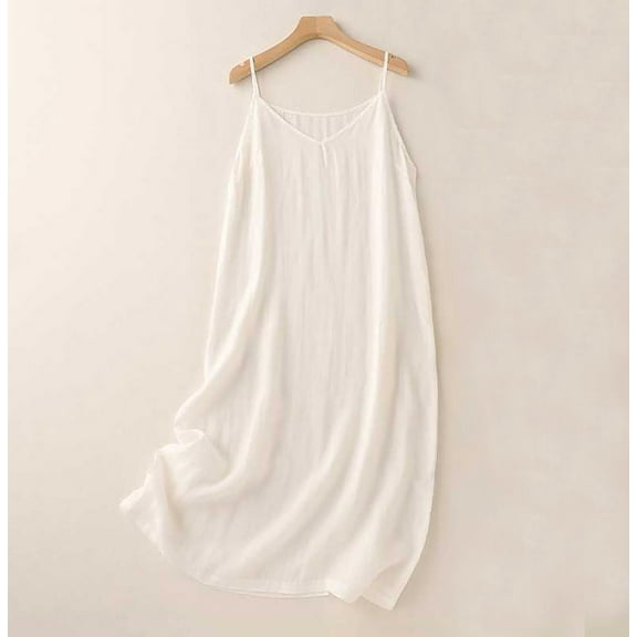 Sakmal Womens Dresses Sexy Loose Fit Solid Sleeveless White Lightweight Long Slip Dress
